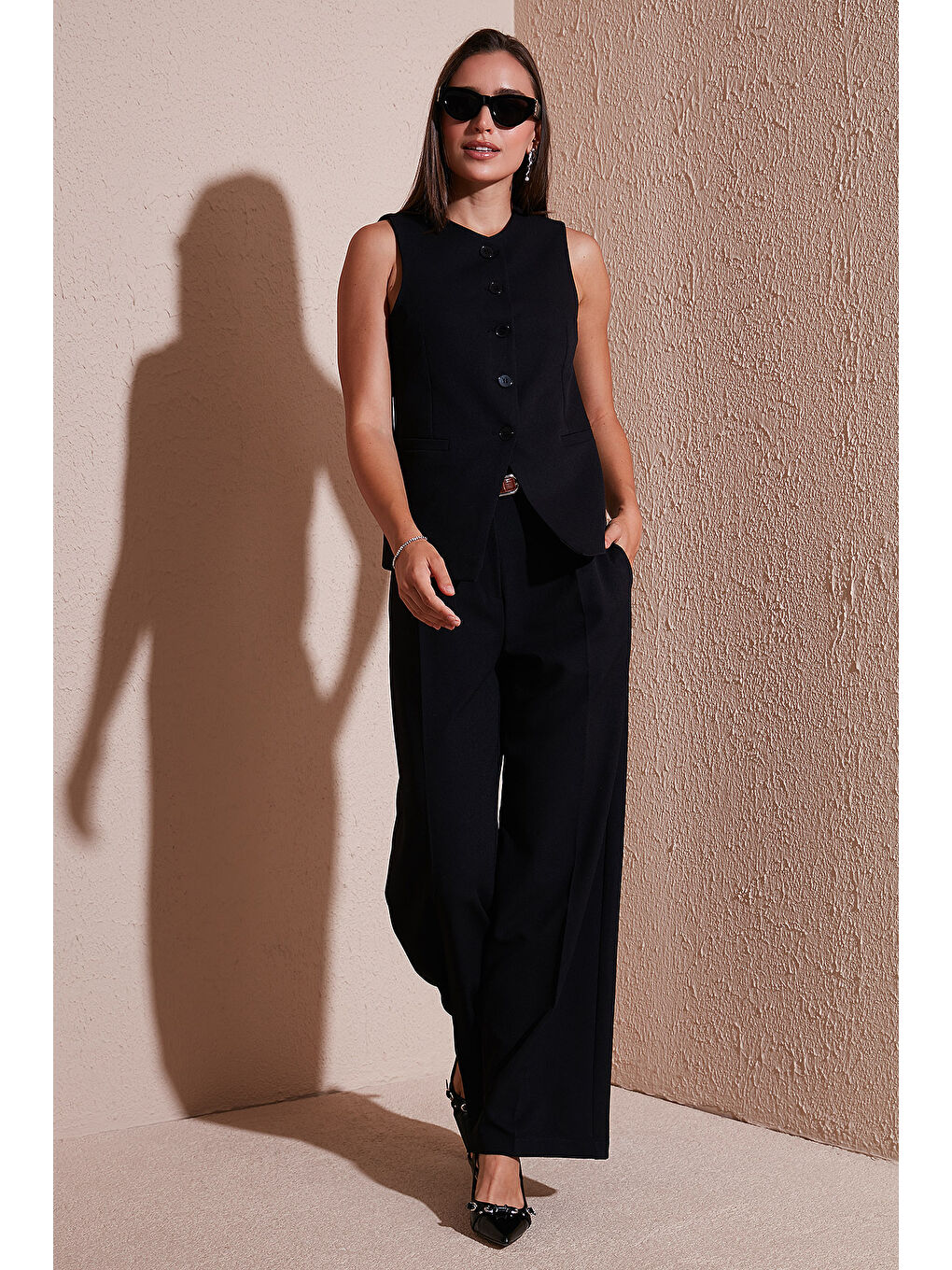 Siyah Wide Leg Yüksek Bel Geniş Paça Palazzo Pantolon 65271262