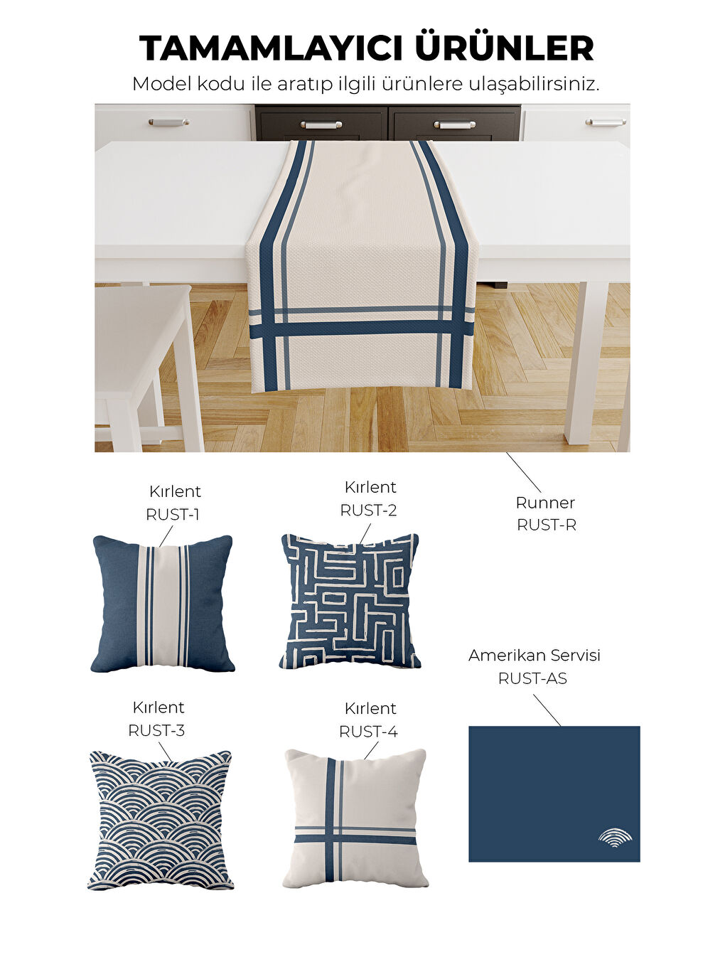 Rust Modern Çizgili Geometrik Desenli 4’lü Kırlent Kılıfı Seti Lacivert–Ekru-2