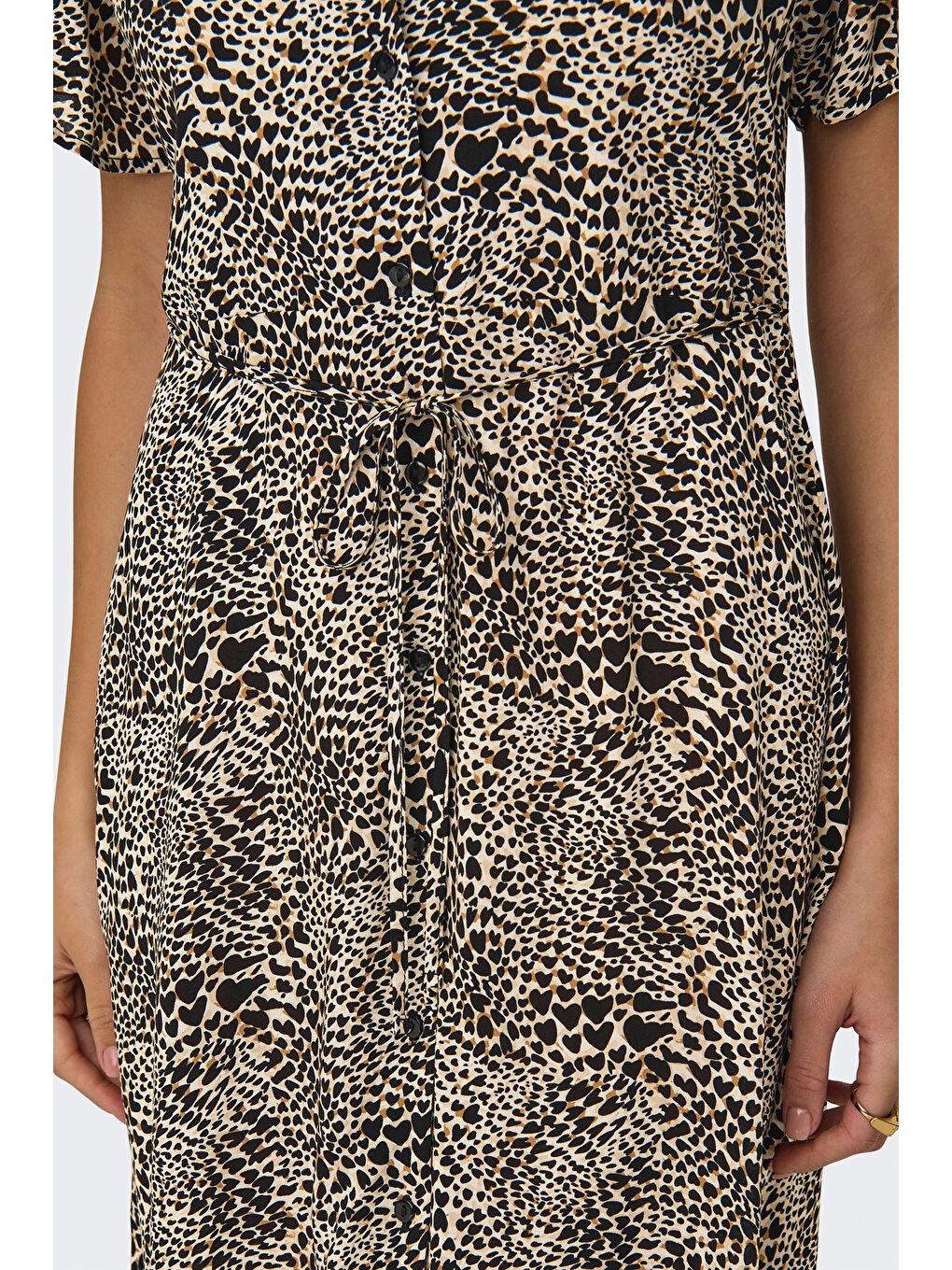 Bej Onlevida Desenli Regular Fit Mini Boy V Yaka Kadın Elbise 15237382-4