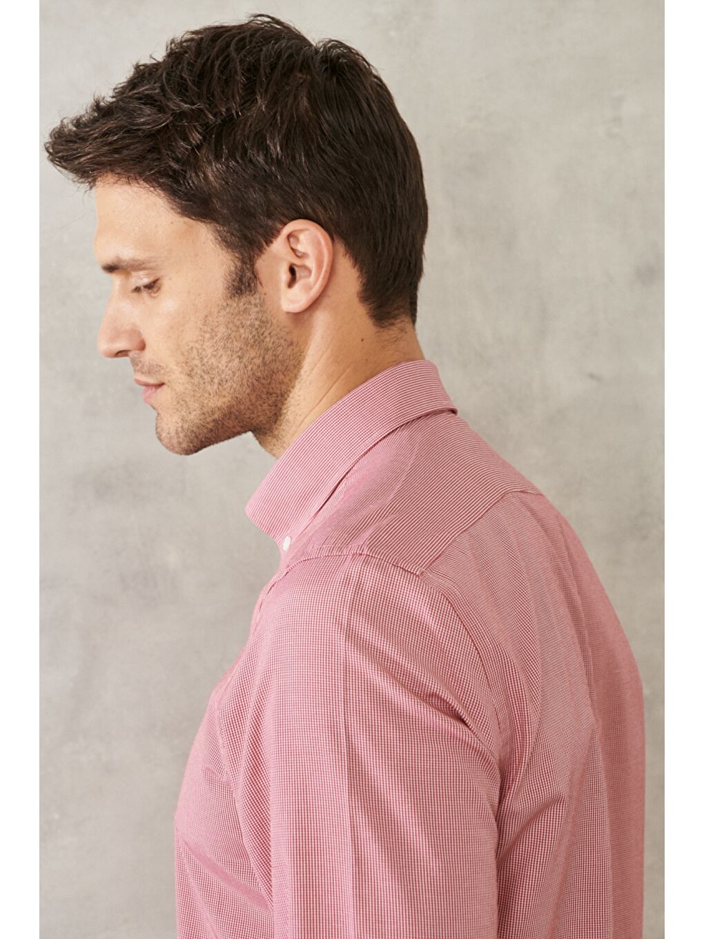 Erkek Kırmızı Slim Fit Dar Kesim Oxford Düğmeli Yaka Pötikareli Pamuklu Gömlek-6