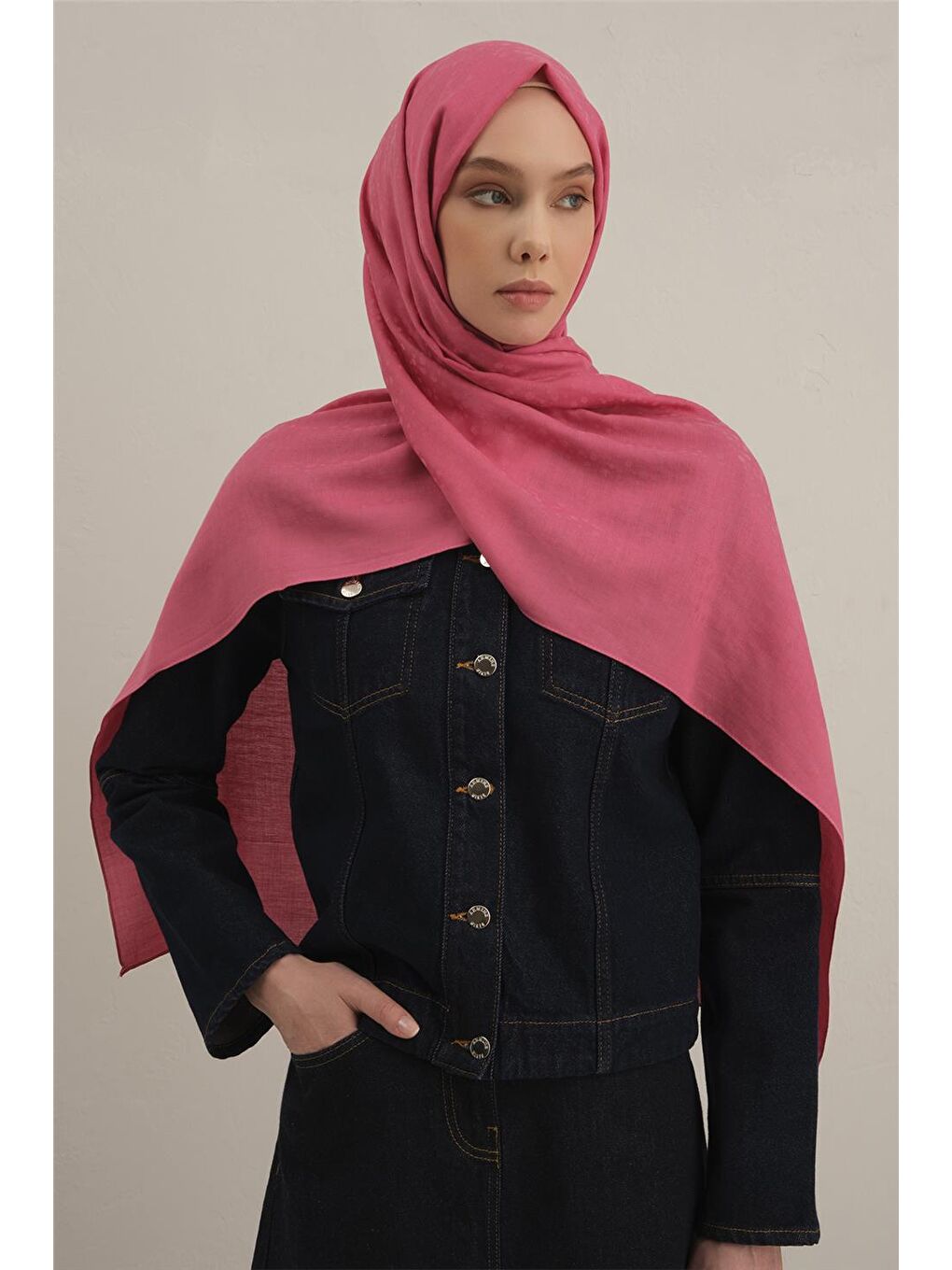 Pembe Damla Desen Bambu Pamuk Şal 37-1