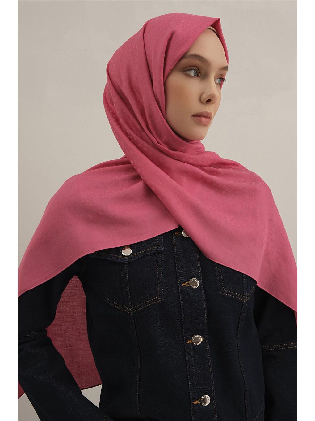 Pembe Damla Desen Bambu Pamuk Şal 37-2