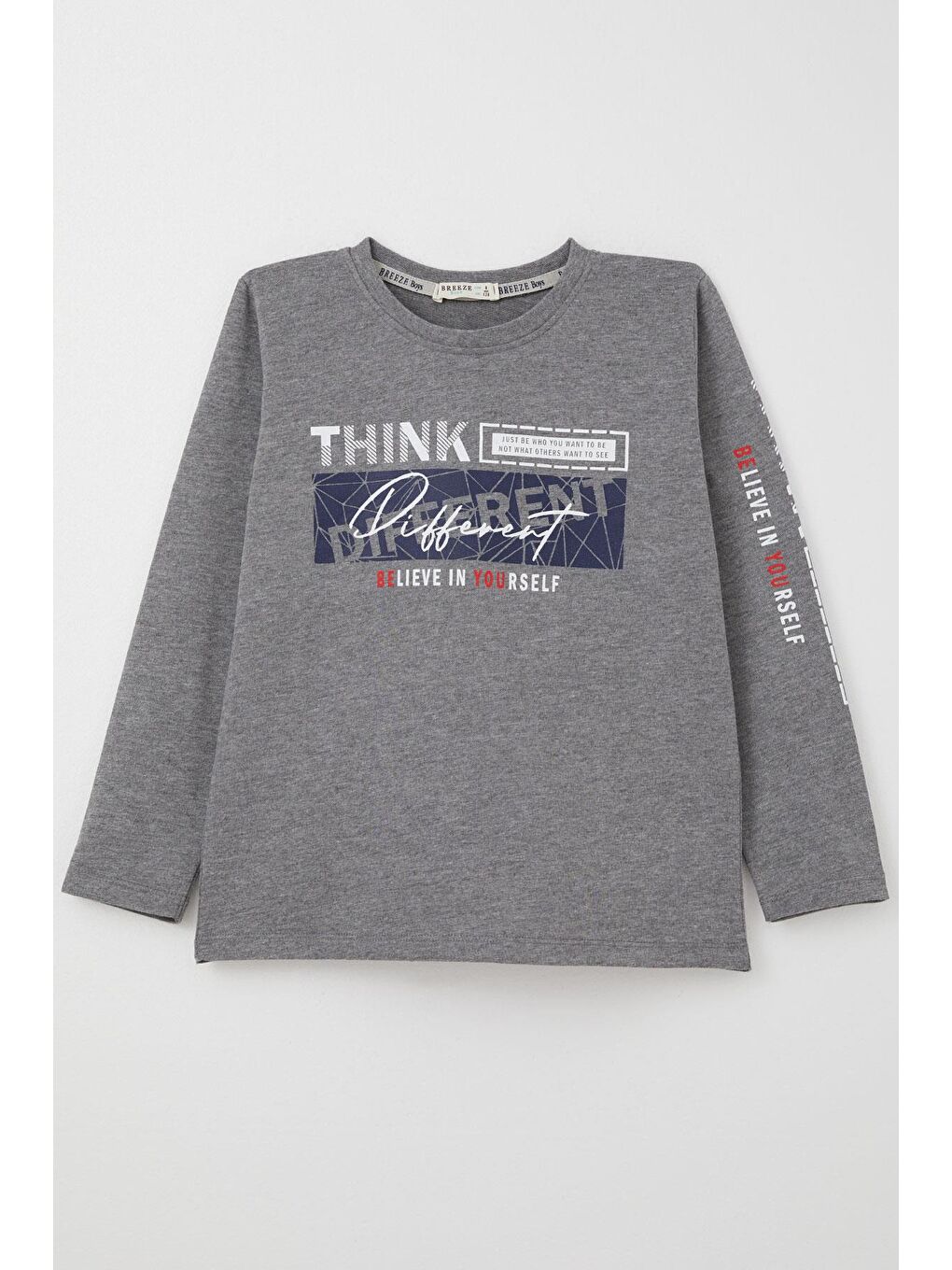 Erkek Çocuk Uzun Kollu Tişört Motivasyon Temalı Sırt Kısmı Baskılı Koyu Gri Melanj (6-12 Yaş)