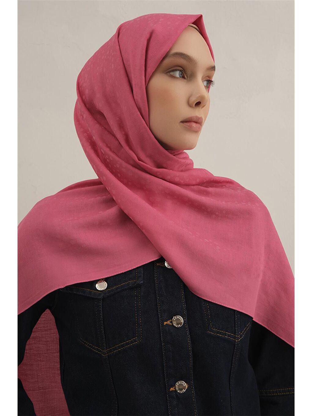 Pembe Damla Desen Bambu Pamuk Şal 37-3