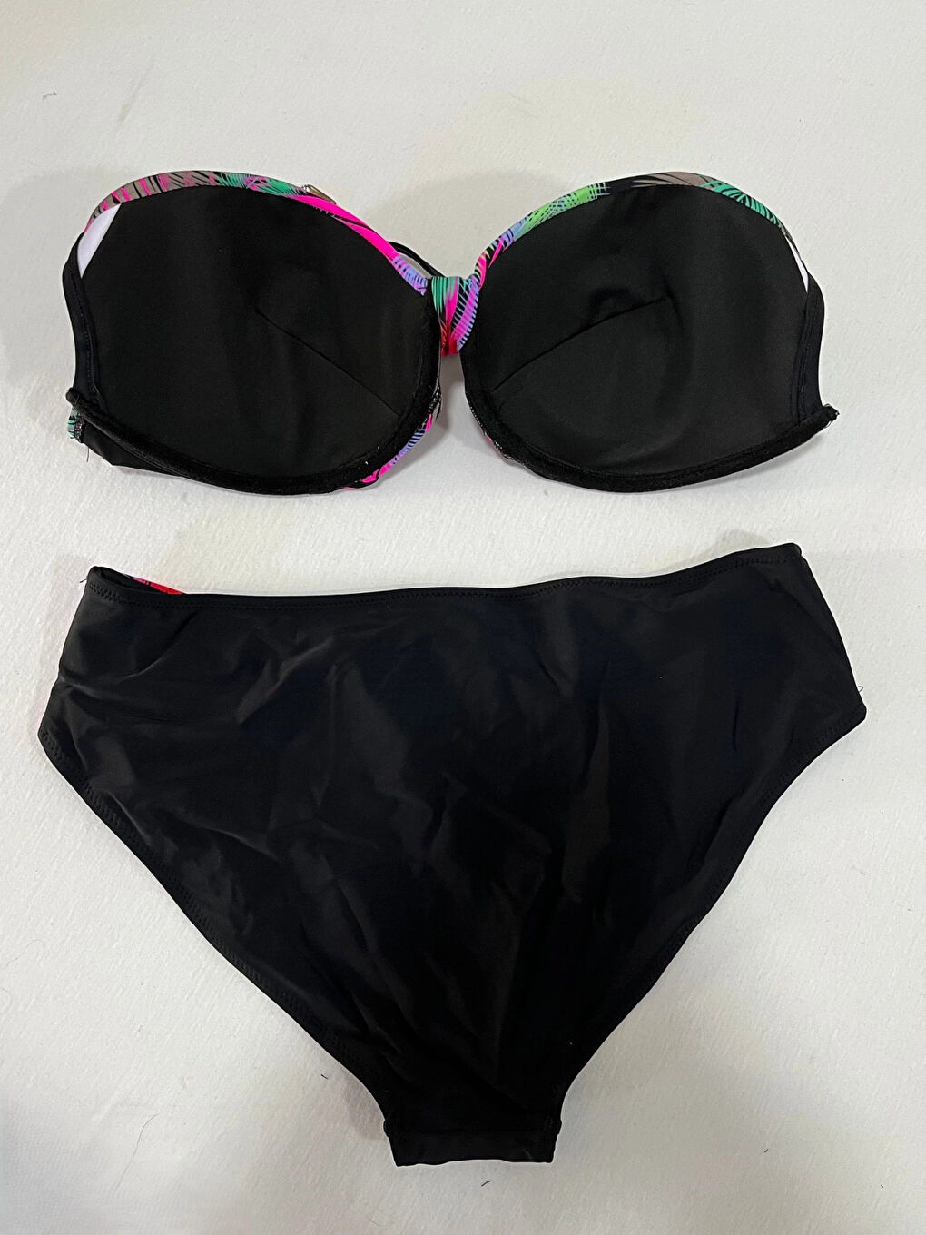 Kadın Siyah Çok Renk Desenli Astarlı Büyük Beden Bikini Takımı HZL25S-LC06-3