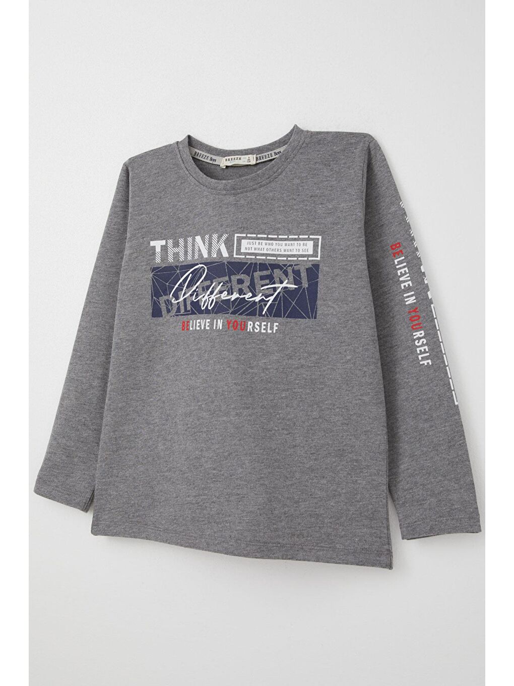 Erkek Çocuk Uzun Kollu Tişört Motivasyon Temalı Sırt Kısmı Baskılı Koyu Gri Melanj (6-12 Yaş)-2