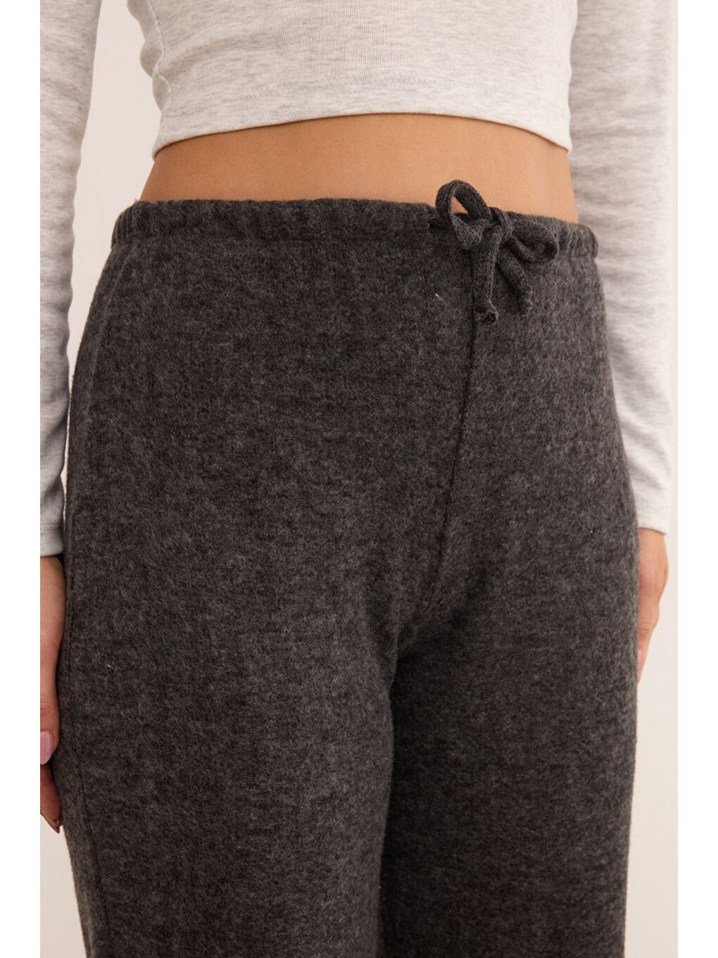 Antrasit Beli Bağlamalı Yumoş Palazzo Pantolon-3