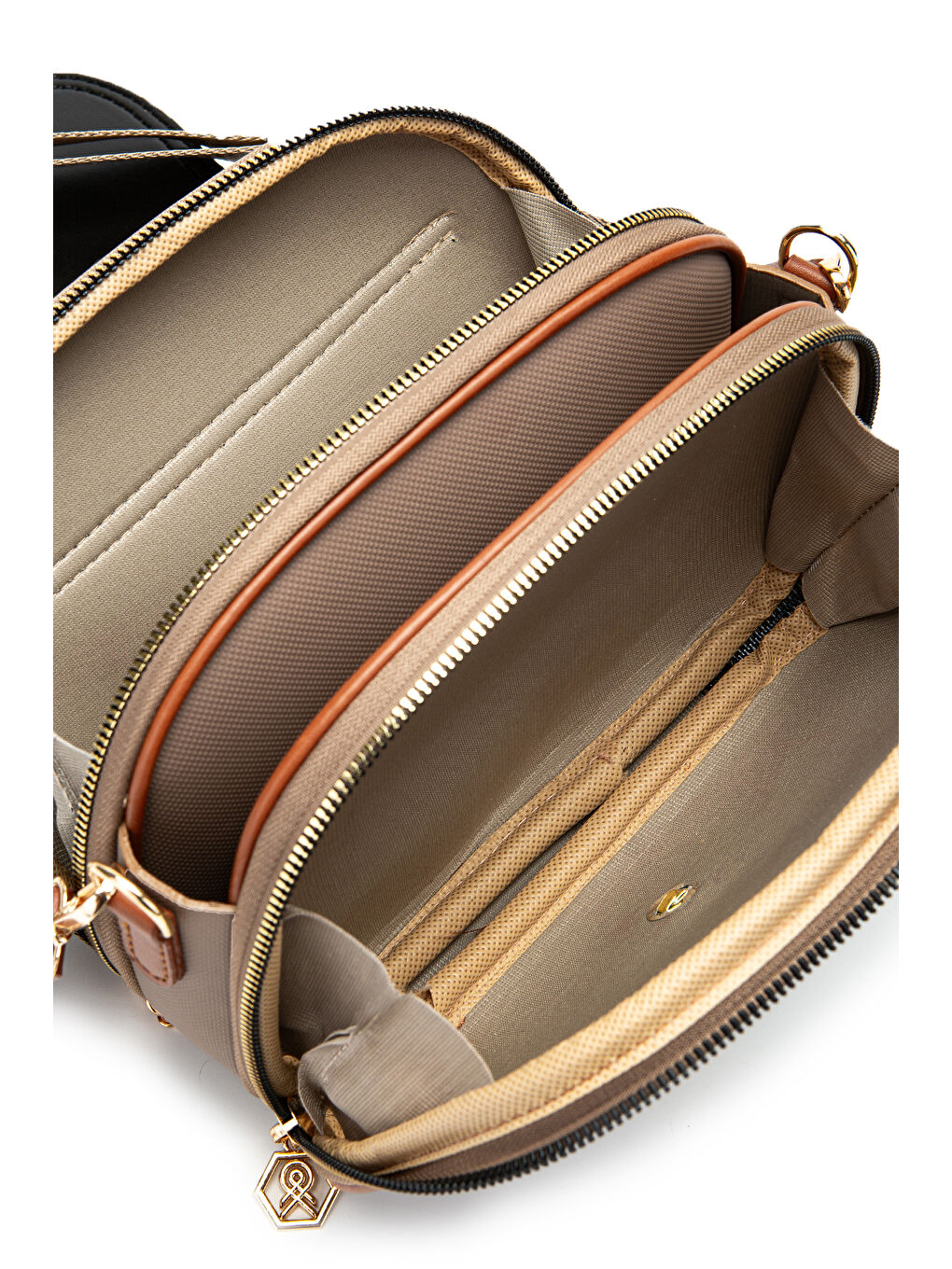 Kahverengi Çok Gözlü Suni Deri Kadın Çapraz Çanta Dave Koyu Vizon-3