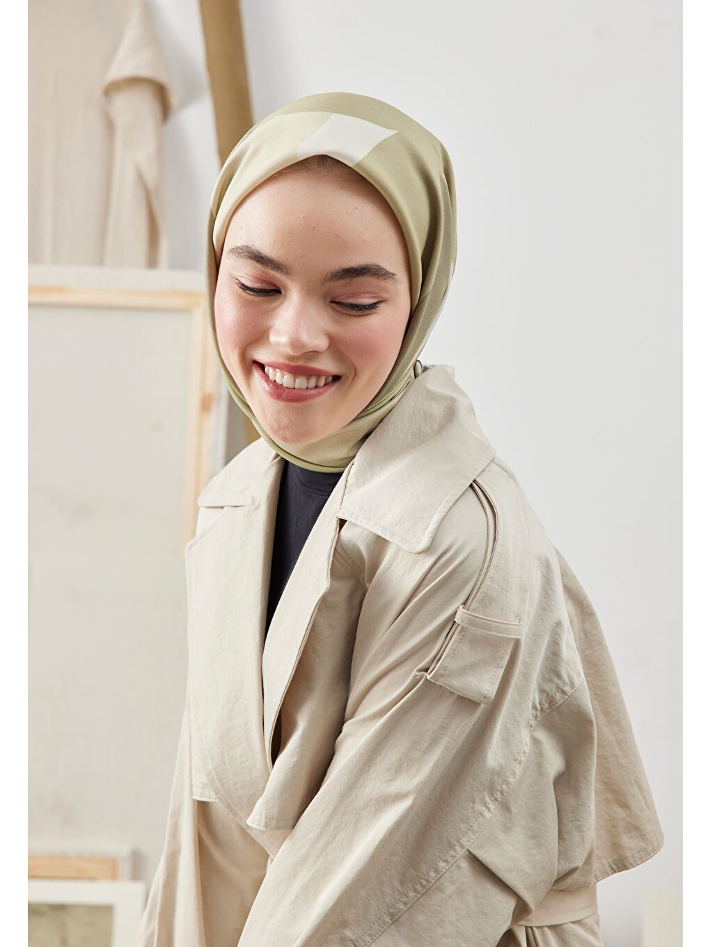 Multı Colors Desen Pamuk İpek Eşarp Pastel Yeşil