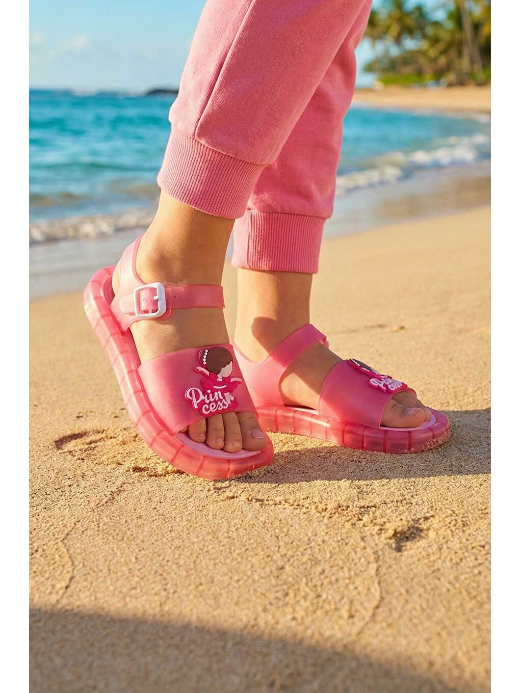 Pembe Prenses Kız Çocuk Yazlık Airblow Tokalı Ayarlanabilir Rahat Işıklı Taban Günlük Sandalet-2