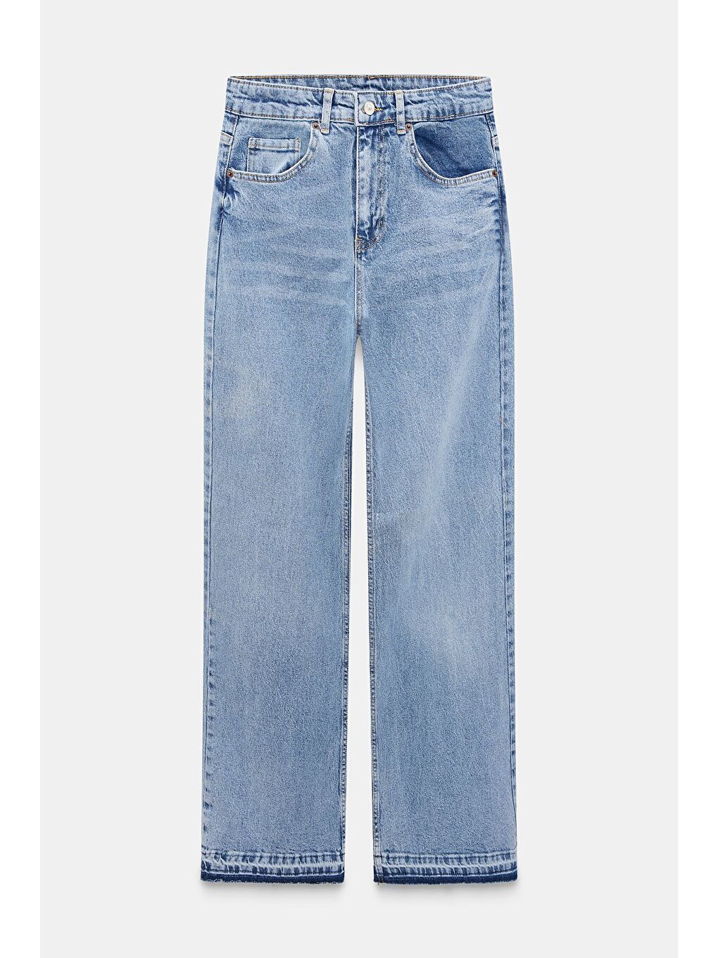Açık Mavi Kadın Yüksek Bel Wide Leg Jean Pantolon - Paça Detaylı-5