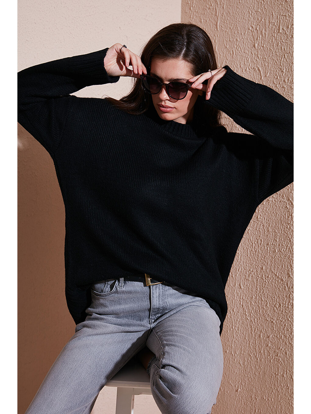 Siyah Regular Fit Bisiklet Yaka Basic Triko Kazak 4616213