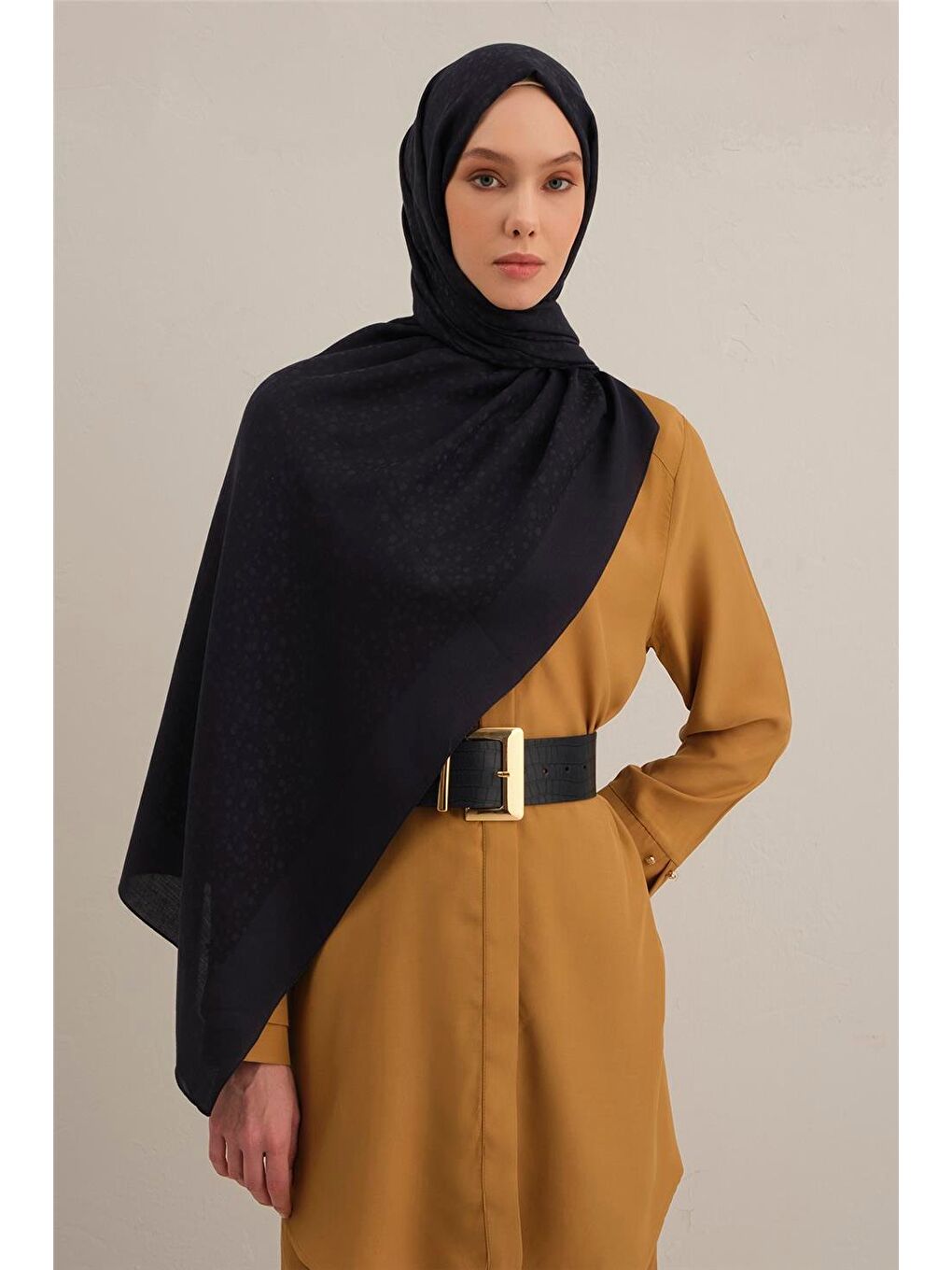 Lacivert Damla Desen Bambu Pamuk Şal 02-1