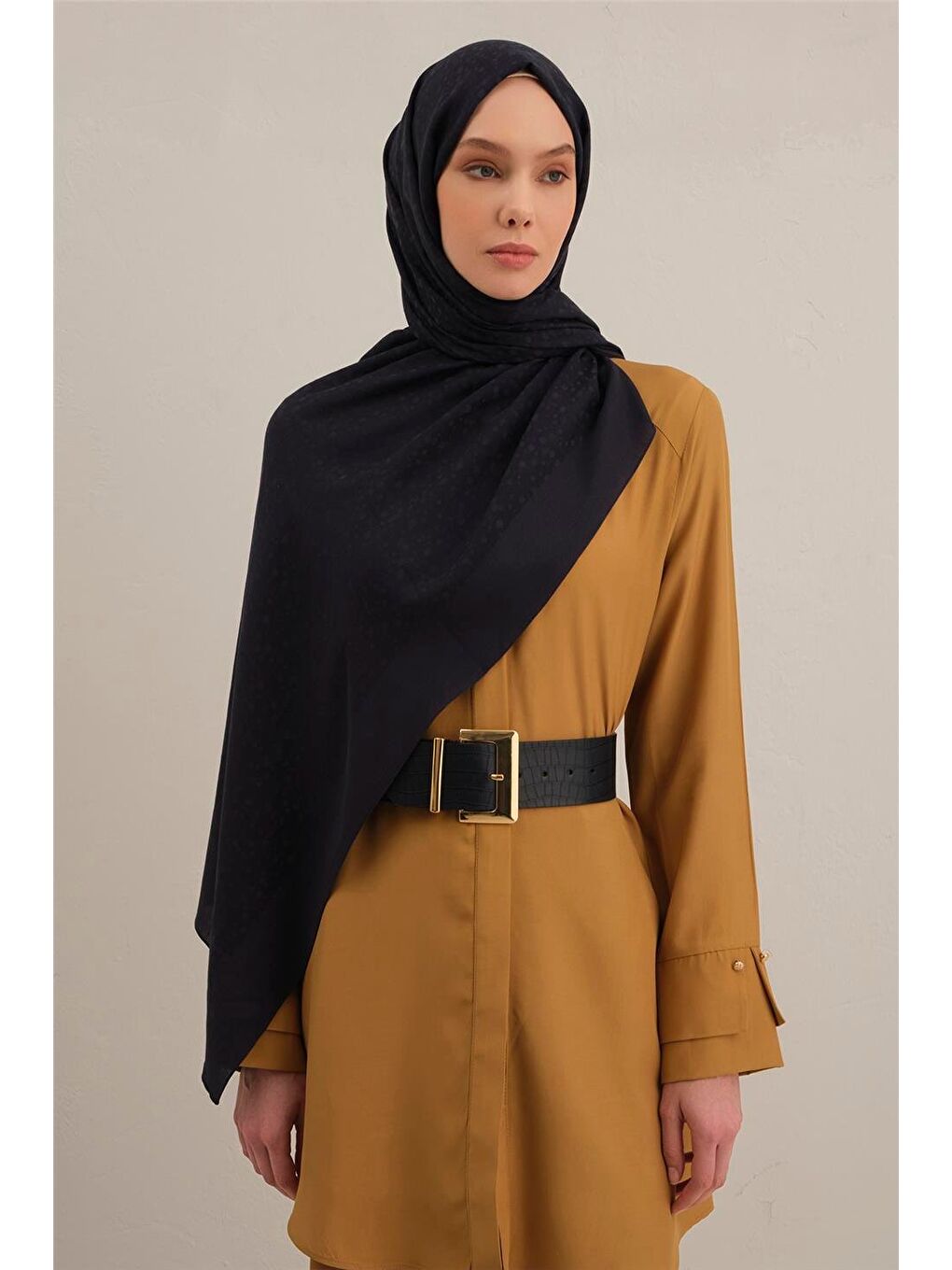 Lacivert Damla Desen Bambu Pamuk Şal 02-3