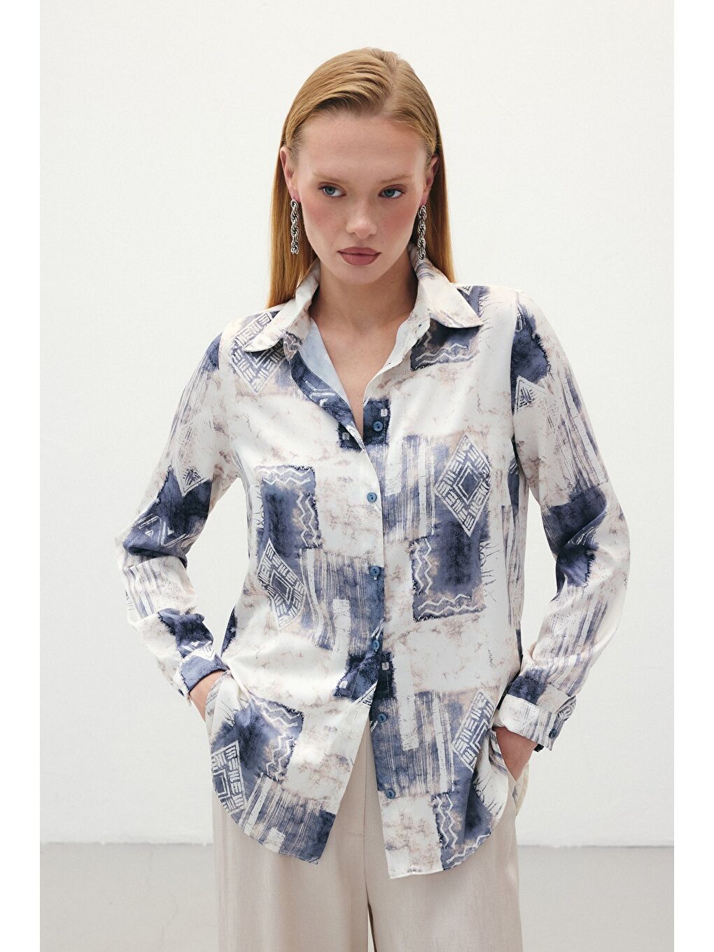 Desenli Klasik Gömlek - Gri-2