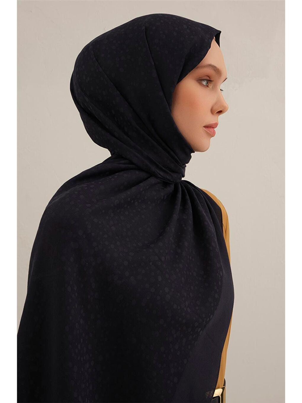 Lacivert Damla Desen Bambu Pamuk Şal 02-2