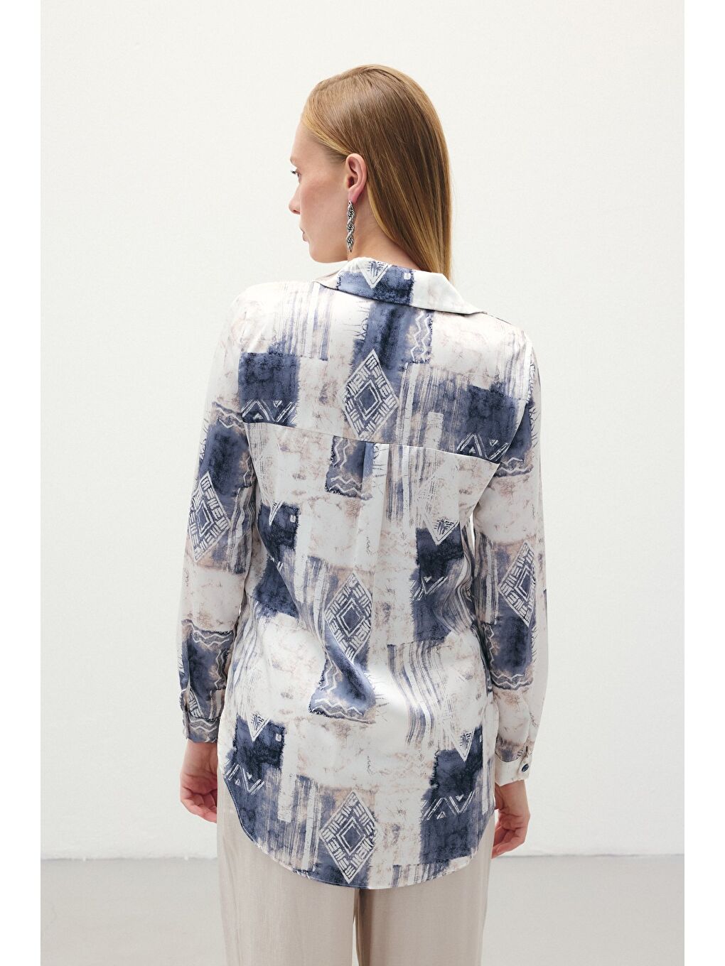 Desenli Klasik Gömlek - Gri-5