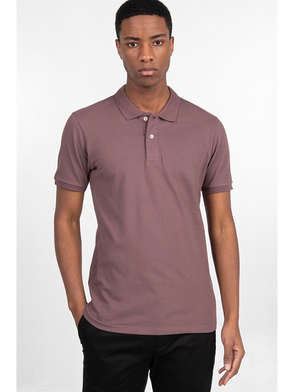Erkek Slim Fit Dar Kesim %100 Pamuk Düz Pike Kahverengi Polo Yaka Tişört