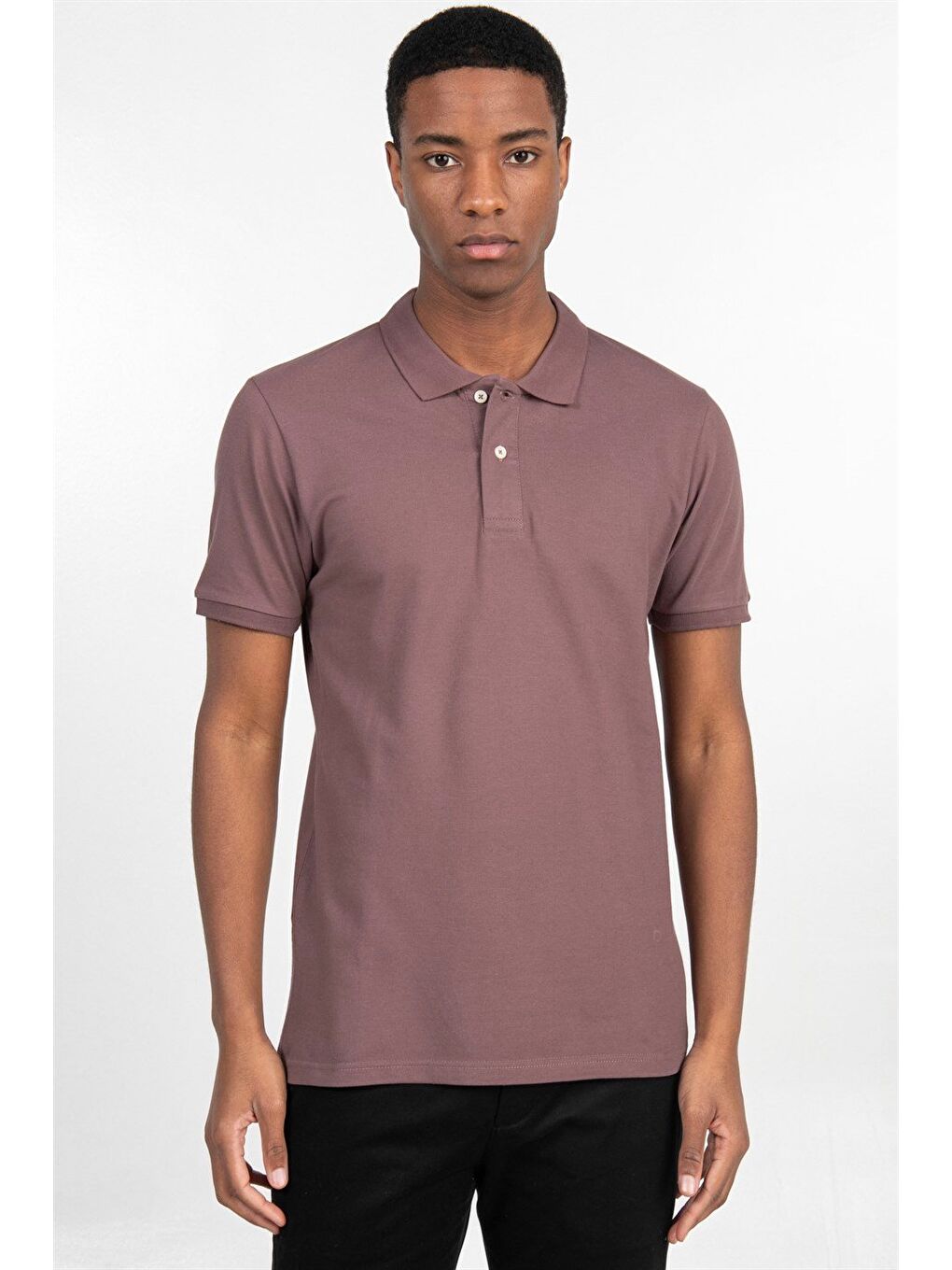 Erkek Slim Fit Dar Kesim %100 Pamuk Düz Pike Kahverengi Polo Yaka Tişört-1