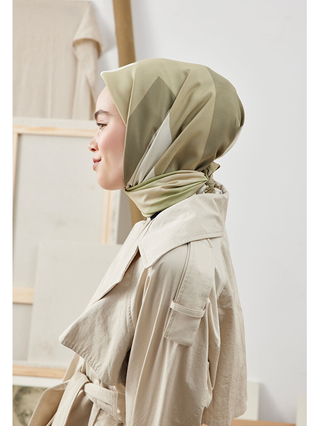 Multı Colors Desen Pamuk İpek Eşarp Pastel Yeşil-2