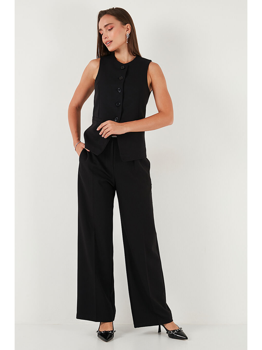 Siyah Wide Leg Yüksek Bel Geniş Paça Palazzo Pantolon 65271262-3