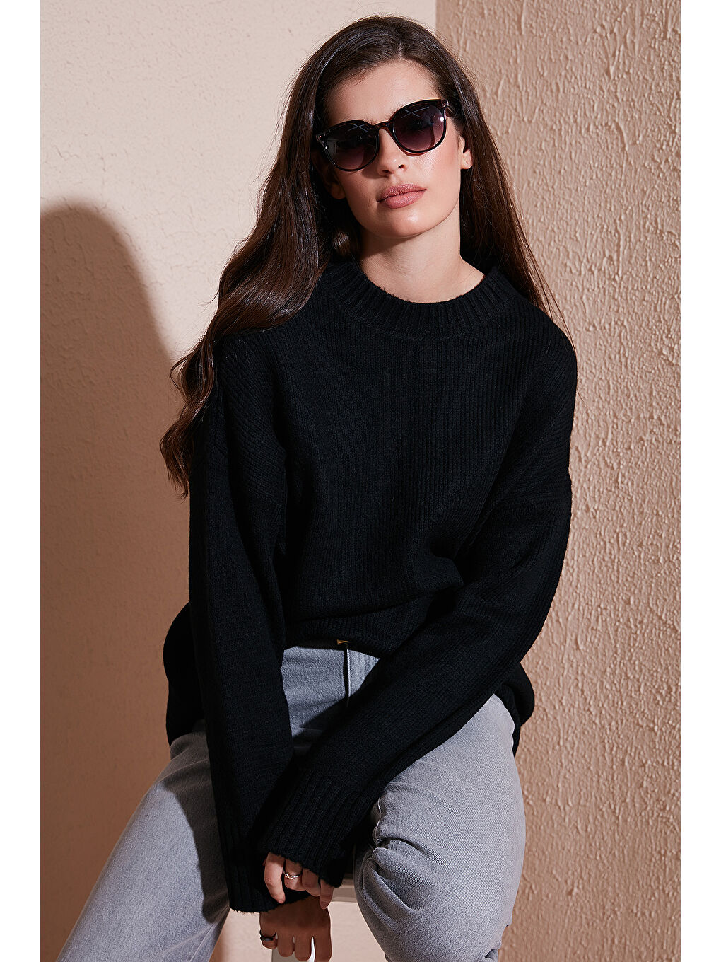 Siyah Regular Fit Bisiklet Yaka Basic Triko Kazak 4616213-1