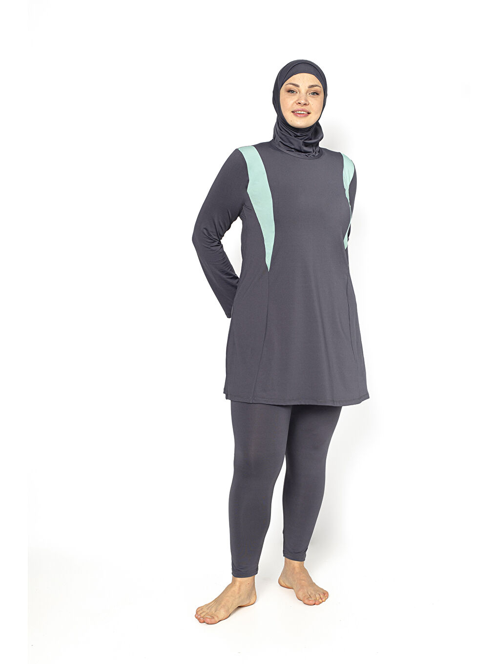 Antrasit Garnili Tam Kapalı Büyük Beden Tesettür Mayo 5410-1
