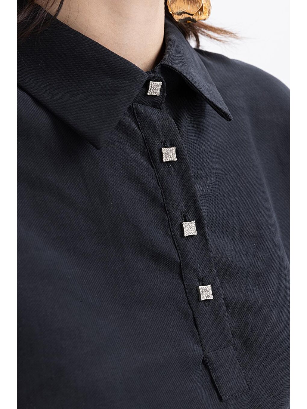 Bej Siyah-Yarım Patlı Beli Bağcıklı Tunik-4