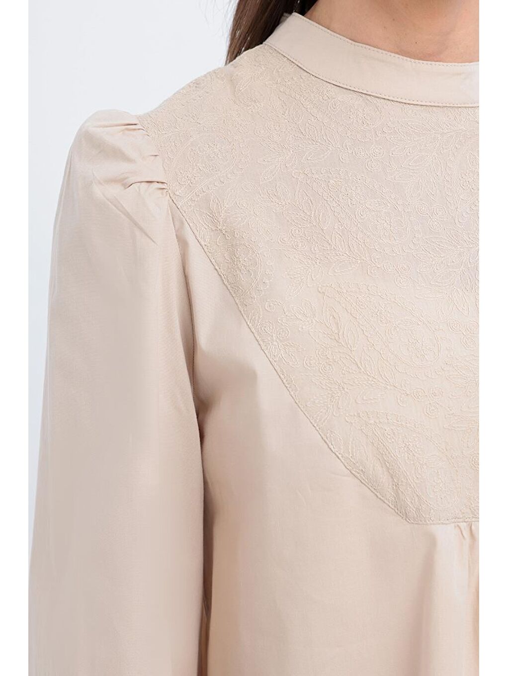 Bej-Fisto Garnili Kolu Lastikli Poplin Tunik-3