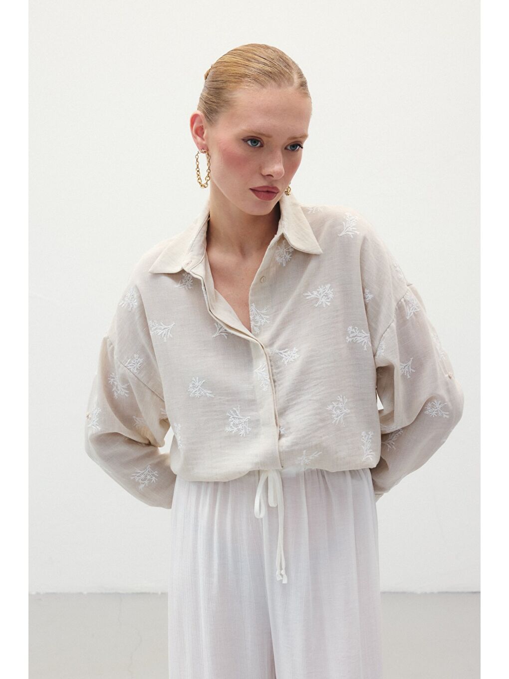 Salaş Nakışlı Gömlek - Bej-2