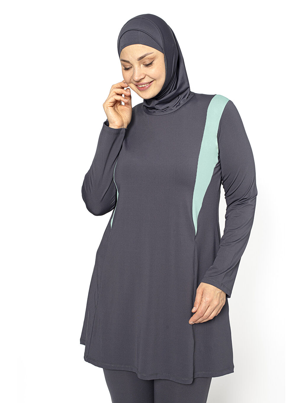 Antrasit Garnili Tam Kapalı Büyük Beden Tesettür Mayo 5410-2