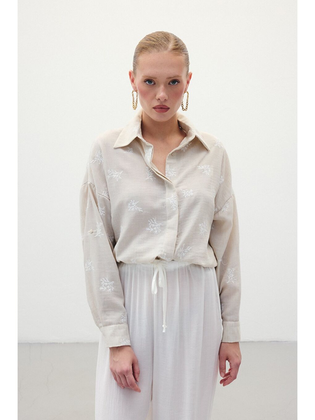 Salaş Nakışlı Gömlek - Bej-3