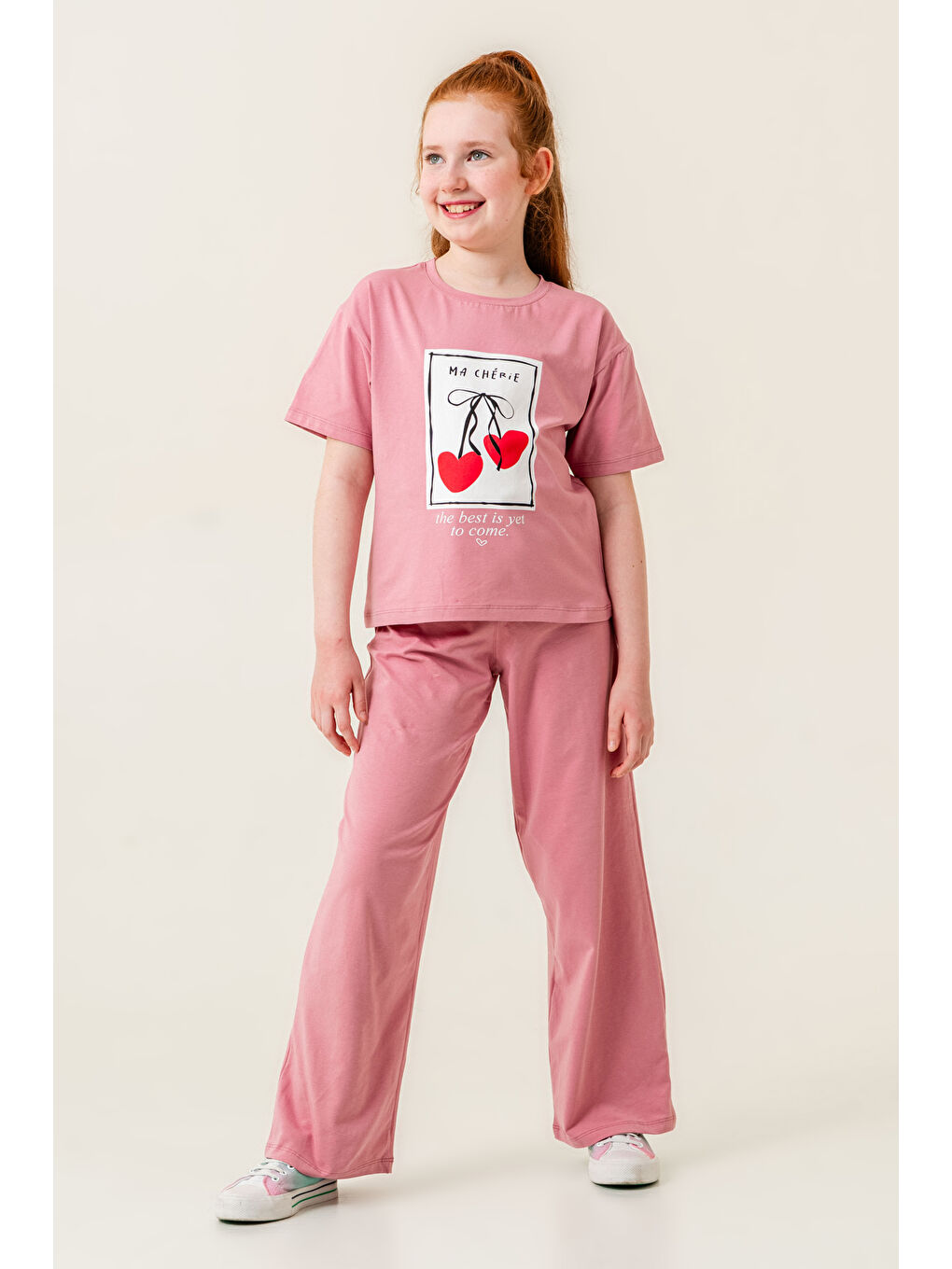 Pembe Kız Çocuk Ma Cherie Baskılı Takım 7-12 Yaş Gül 022-2