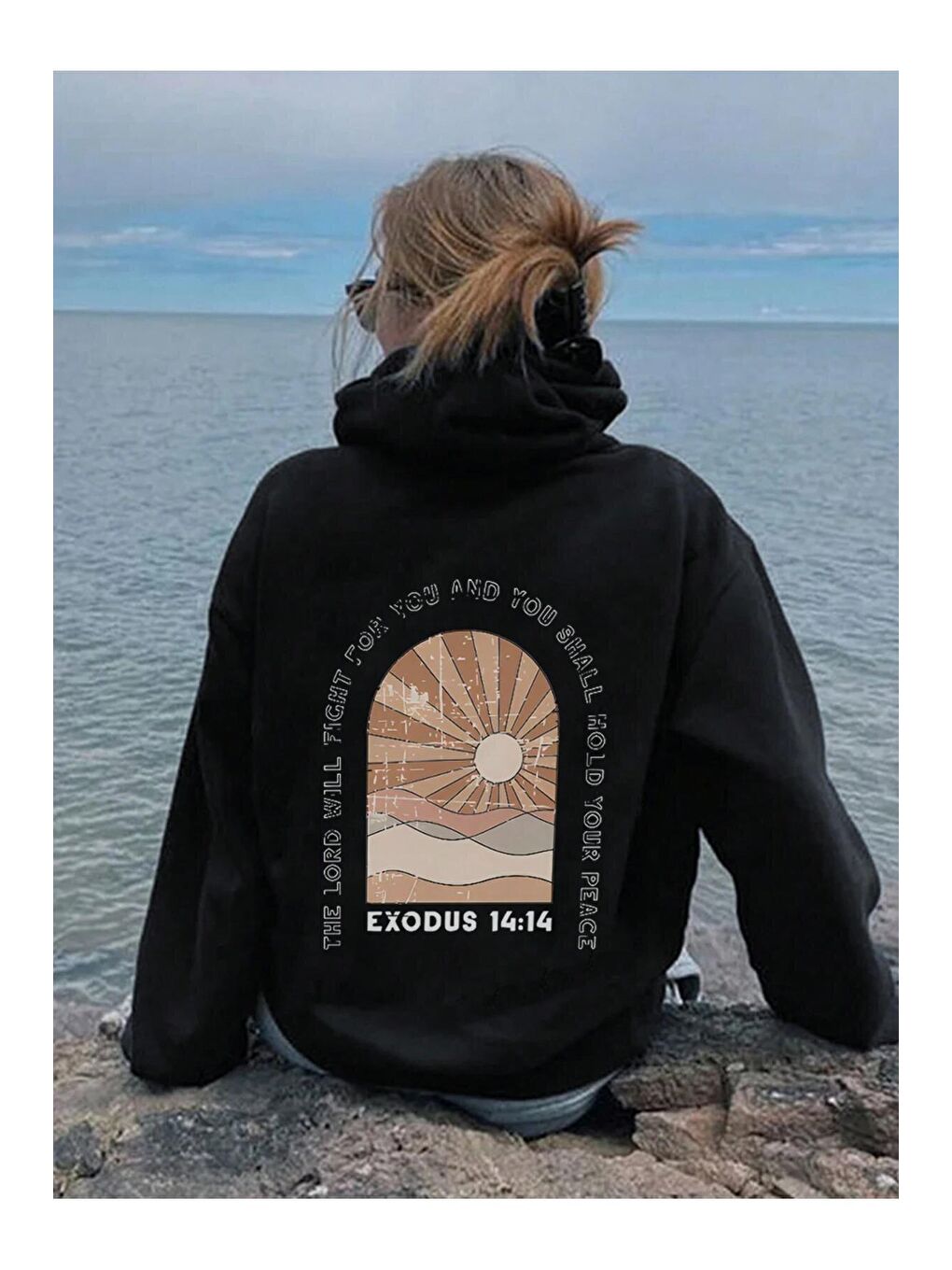 Kadın Siyah Exodus Düz Oversize Kapüşonlu Sweatshirt Hoodie