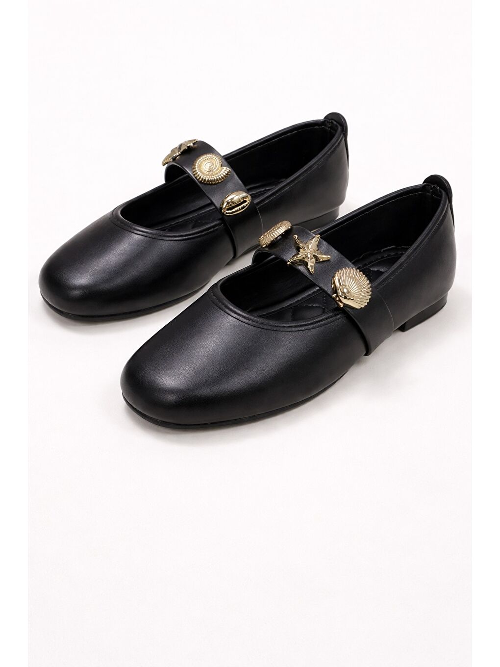 Siyah STELLA Deniz Kabuğu Kemerli Babet Günlük Kadın Ayakkabı Mary Jane Ev Babeti