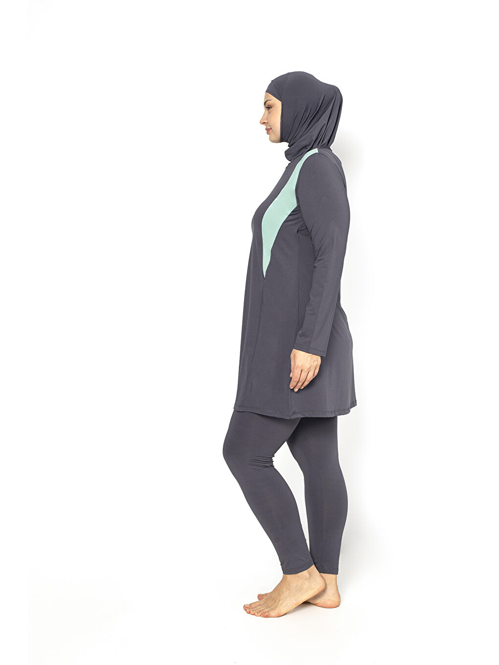 Antrasit Garnili Tam Kapalı Büyük Beden Tesettür Mayo 5410-4