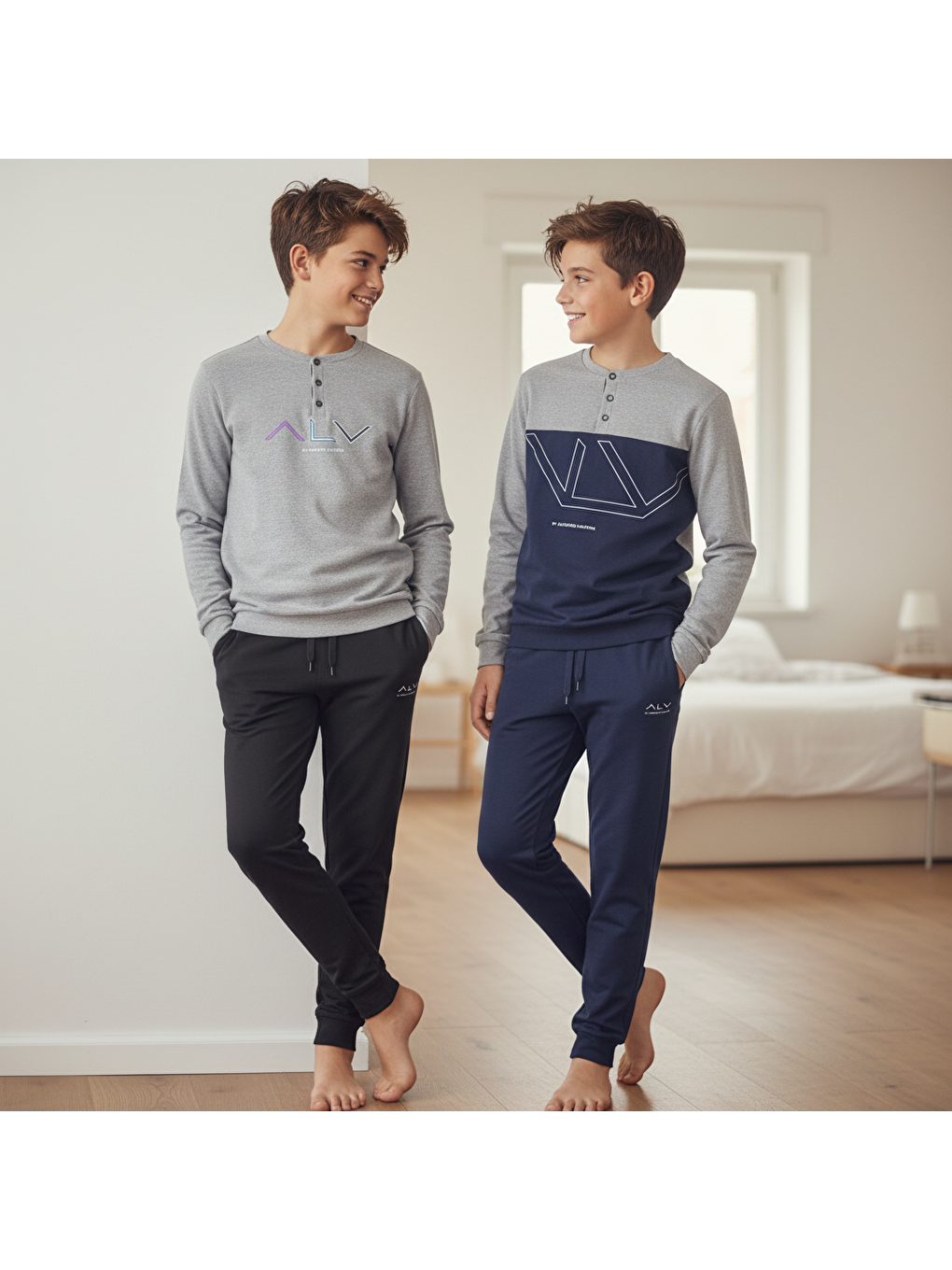 Karışık Genç Erkek Pamuklu 2 Adet 2'Li Pijama Takımı Bb2487-1
