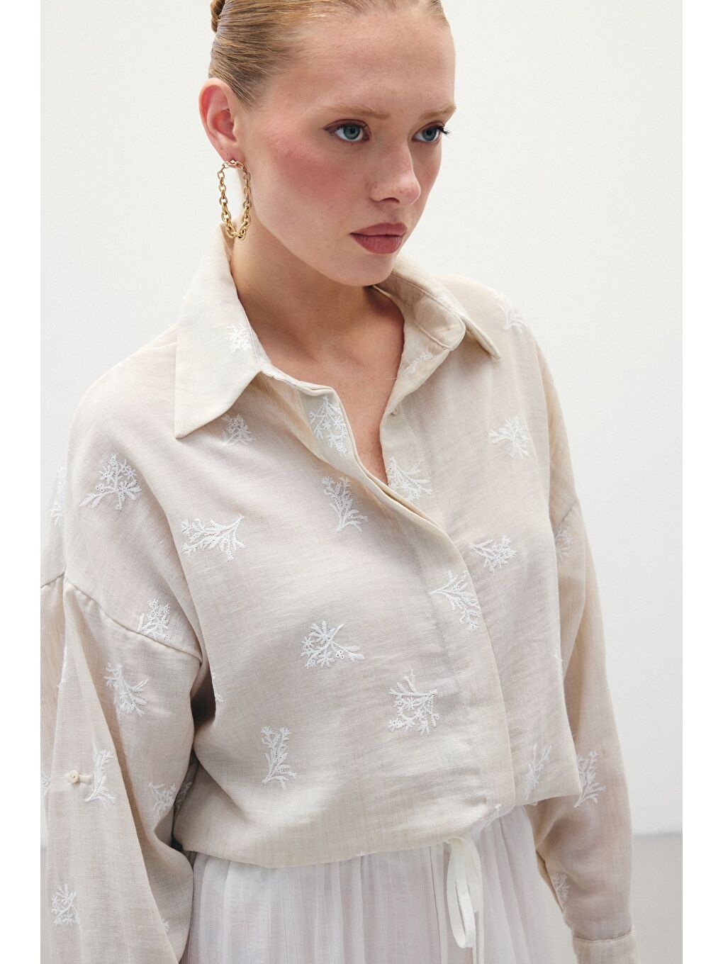 Salaş Nakışlı Gömlek - Bej-6