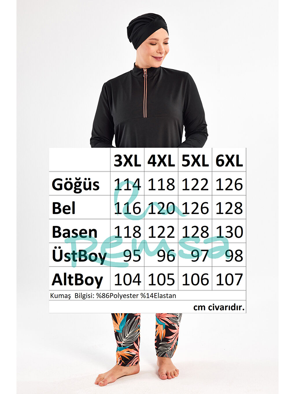 Büyük Beden Elastanlı Tam Kapalı Tesettür Mayo 2801 Siyah-3