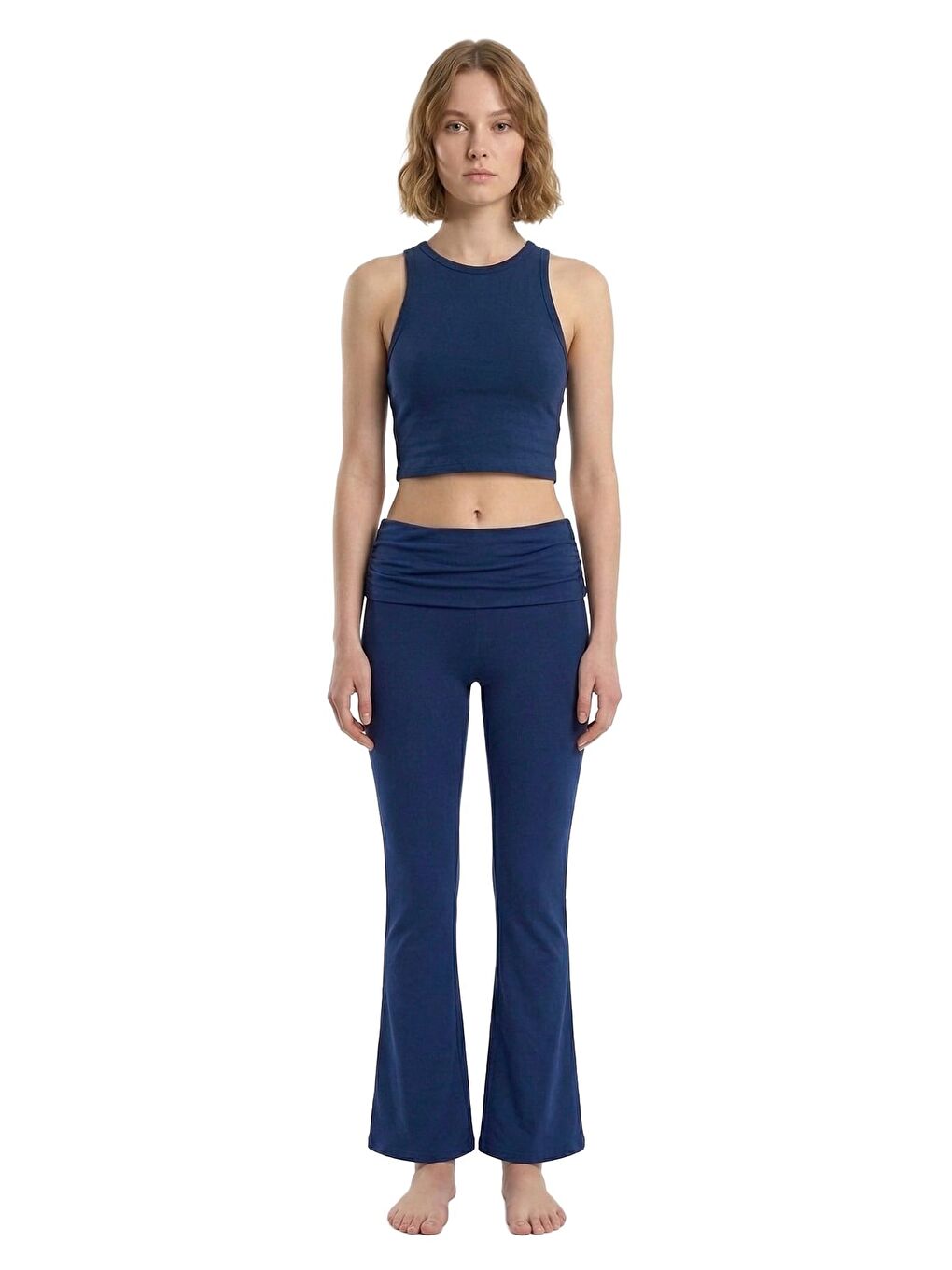 Lacivert Viskon Bisiklet Yaka Kolsuz Kadın Crop Atlet-2