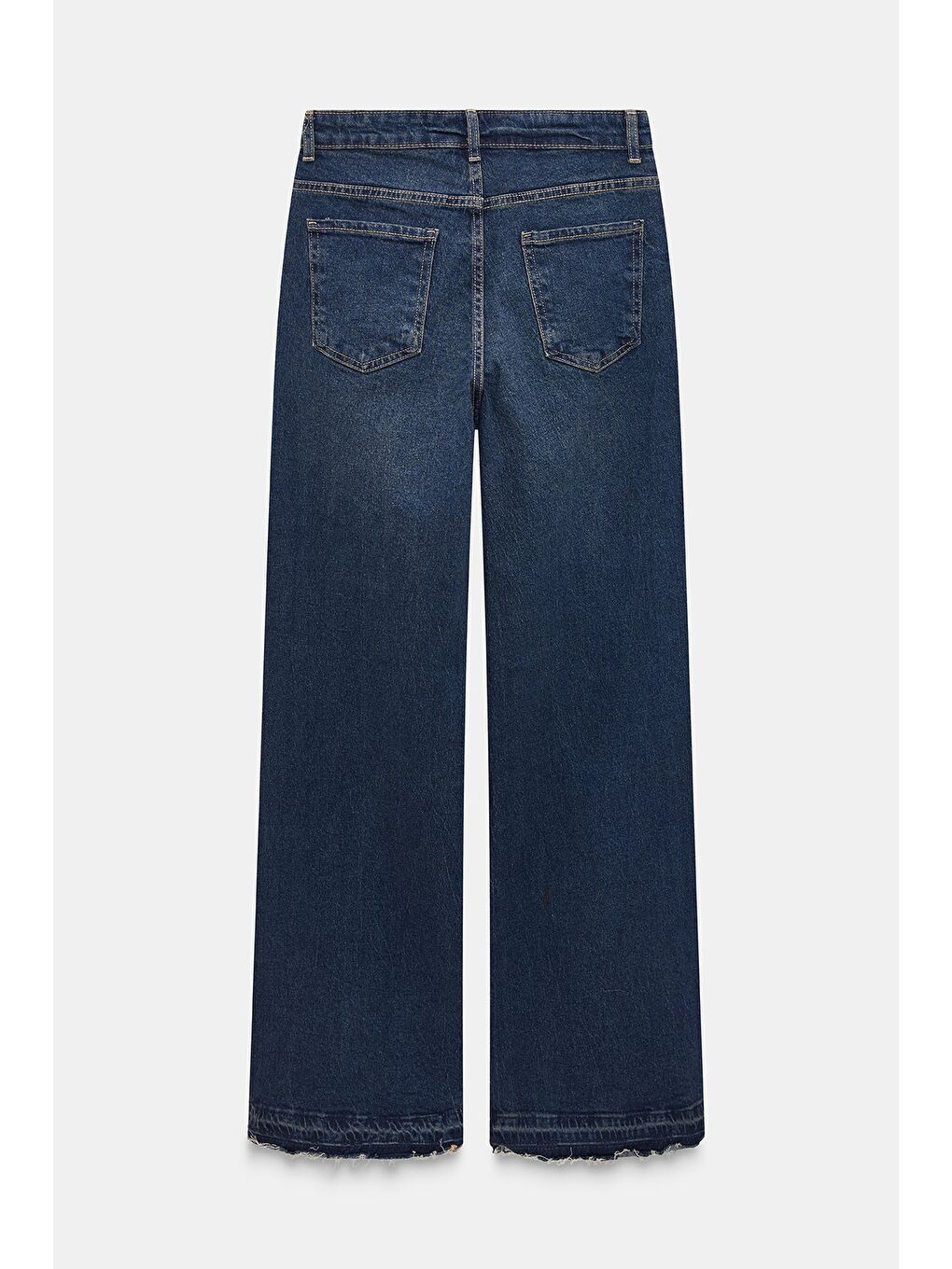 Lacivert Kadın Yüksek Bel Wide Leg Jean Pantolon - Paça Detaylı-6