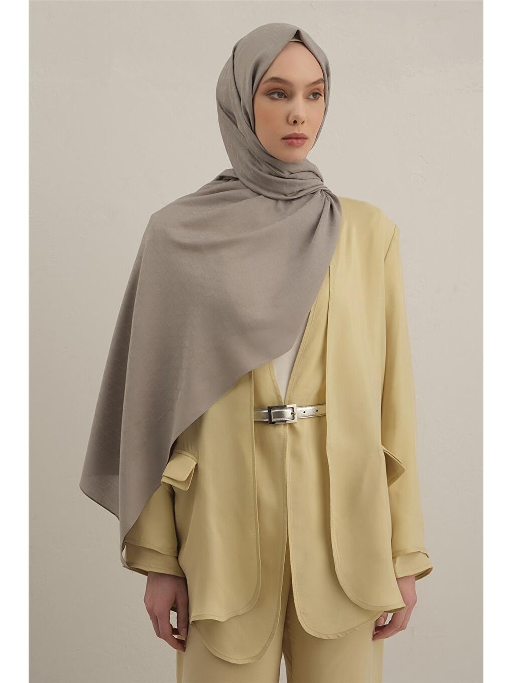 Gri Link Desen Bambu Pamuk Şal 20-2