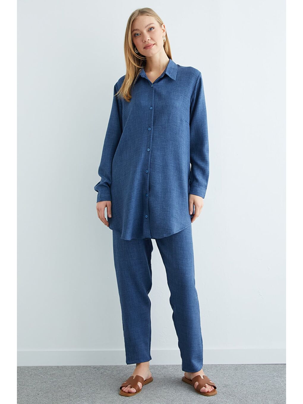 Lacivert Fullamodest Basic Uzun Kollu Büyük Beden Takım