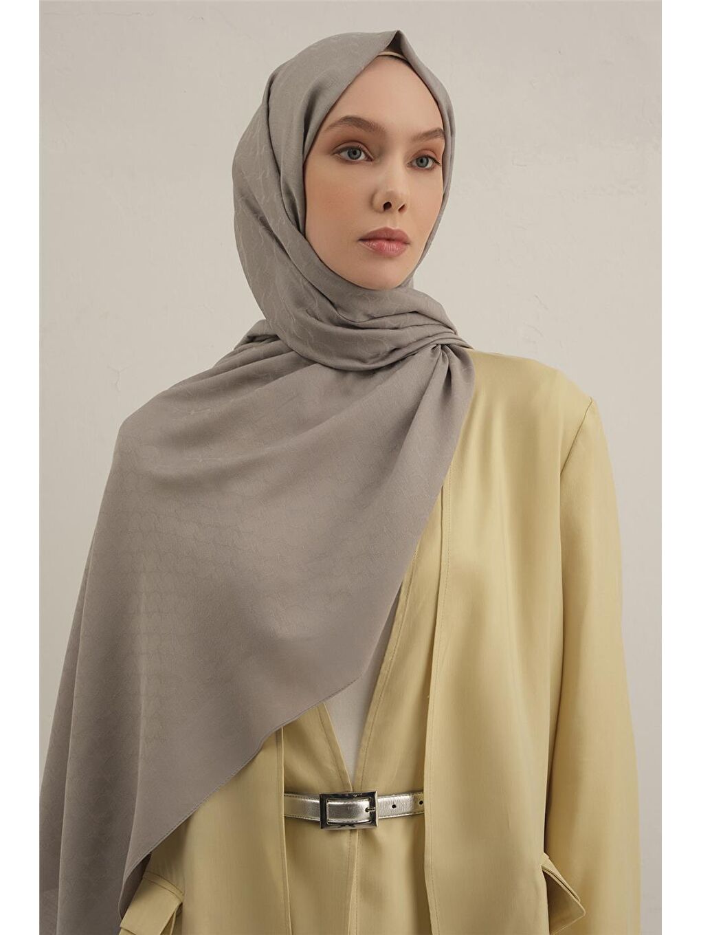 Gri Link Desen Bambu Pamuk Şal 20-1