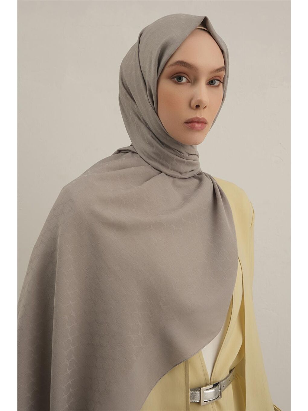 Gri Link Desen Bambu Pamuk Şal 20-3