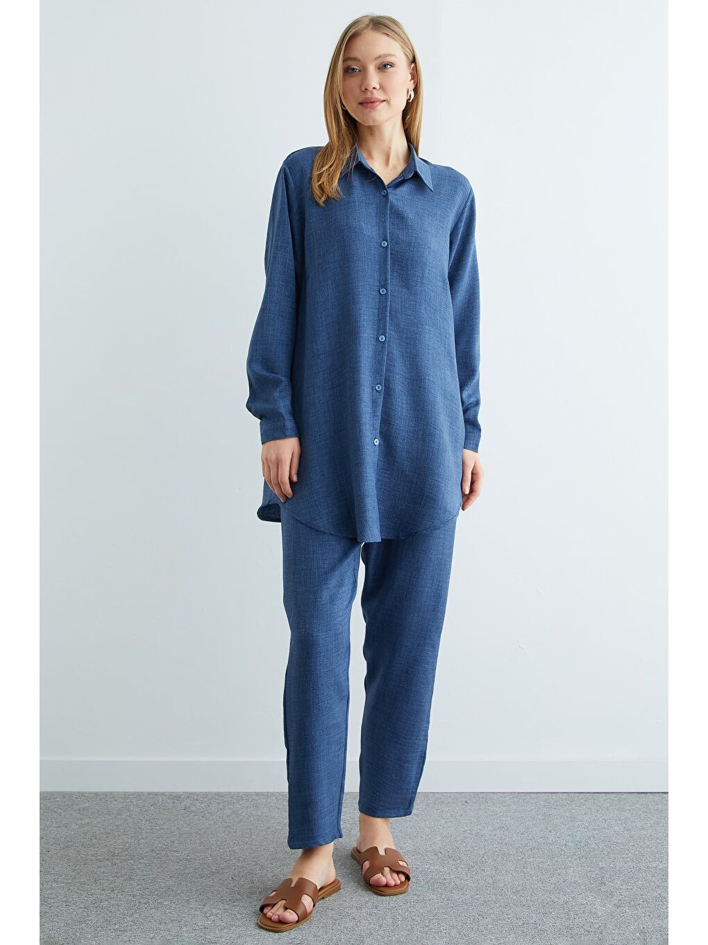 Lacivert Fullamodest Basic Uzun Kollu Büyük Beden Takım-1