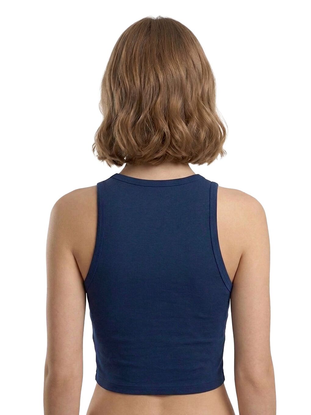 Lacivert Viskon Bisiklet Yaka Kolsuz Kadın Crop Atlet-3