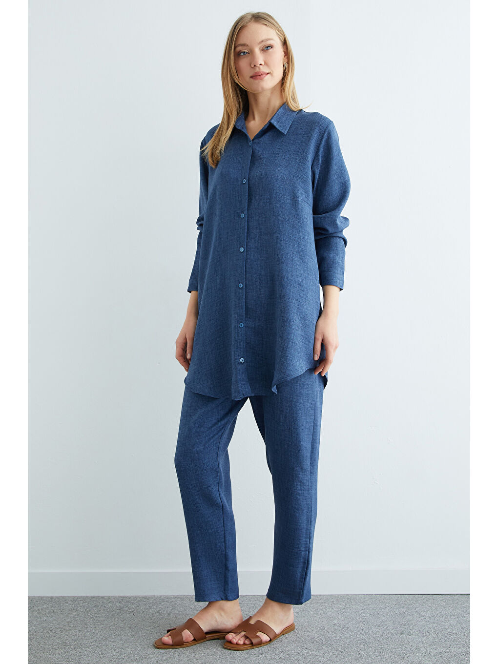 Lacivert Fullamodest Basic Uzun Kollu Büyük Beden Takım-2