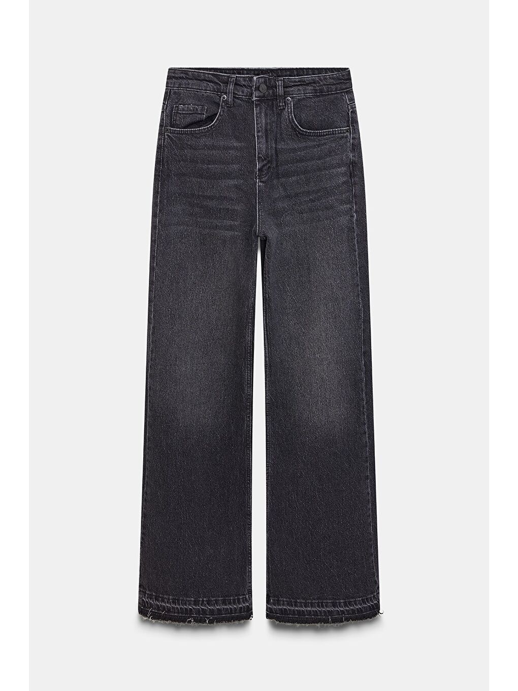 Siyah Kadın Yüksek Bel Wide Leg Jean Pantolon - Paça Detaylı-5