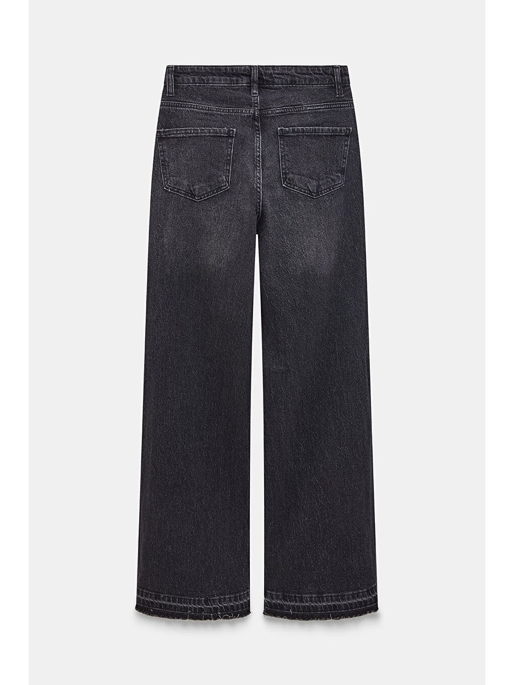 Siyah Kadın Yüksek Bel Wide Leg Jean Pantolon - Paça Detaylı-6